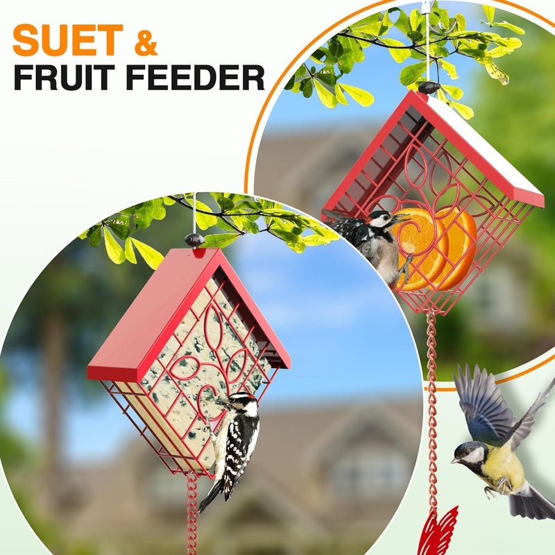 FlowaFoli Suet Bird Feeder, Metal Suet Feeder for Outside Hanging, Single Suet Cake Capacity, Fruit and Suet Feeder Style for Outside Hanging(Red) - Image 3